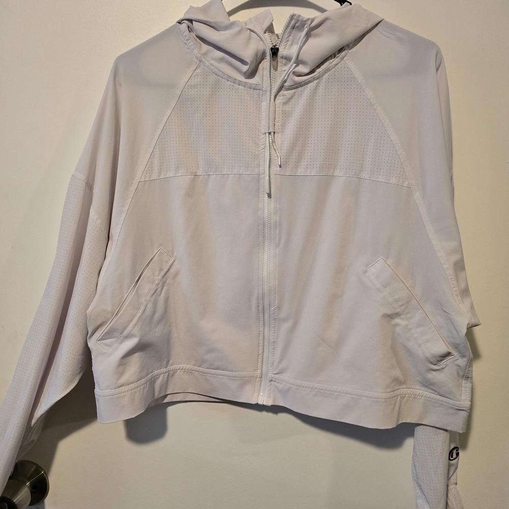 Champion Women's White Cropped Zip-Up Jacket